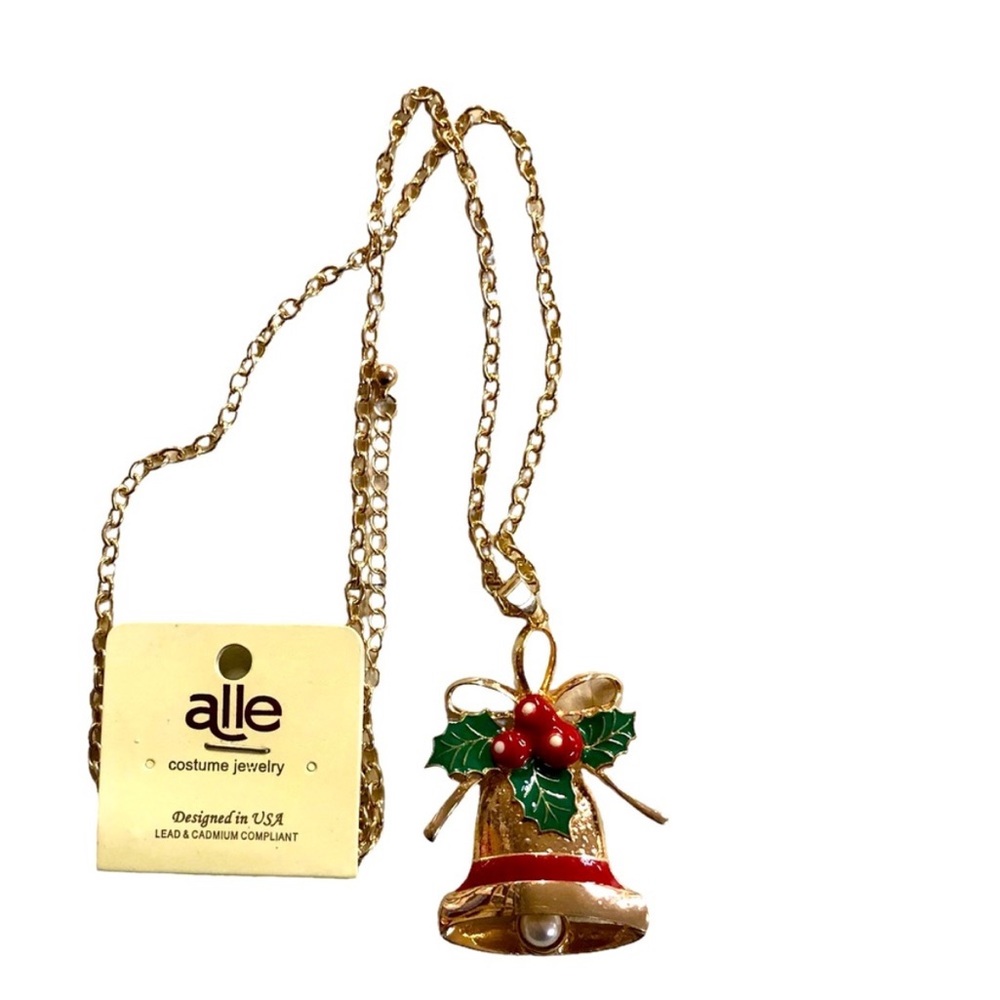 UNBRANDED Holiday CHRISTMAS Bell Pendant Necklace With Red And Green ACCENTS